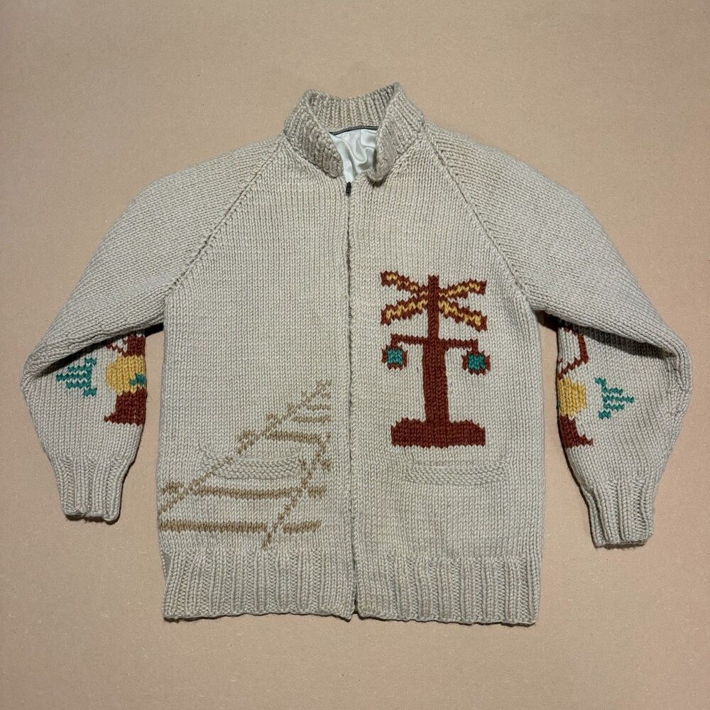 Cowichan Train Wool Cardigan Full Zip Talon Sweater Medium Lined Mary Maxim VTG